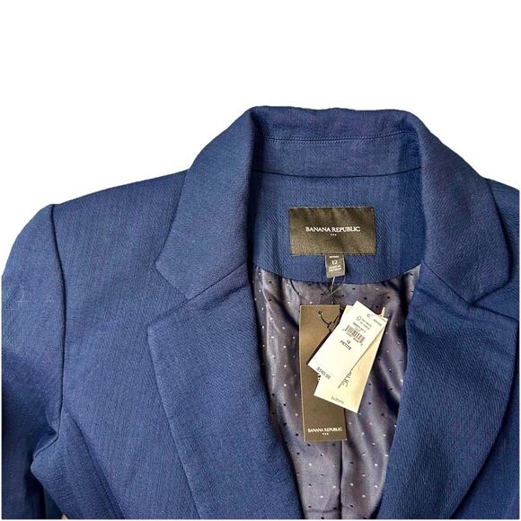 NWT BANANA REPUBLIC Womens 12P Blazer Cotton Navy Textured Stretch Preppy School - Picture 4 of 7